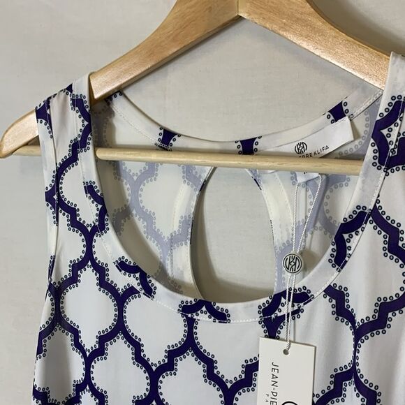 Jean-Pierre Kilfa NWT White Blue Tile Pattern Sleeveless Shift Dress Size M - Picture 9 of 15